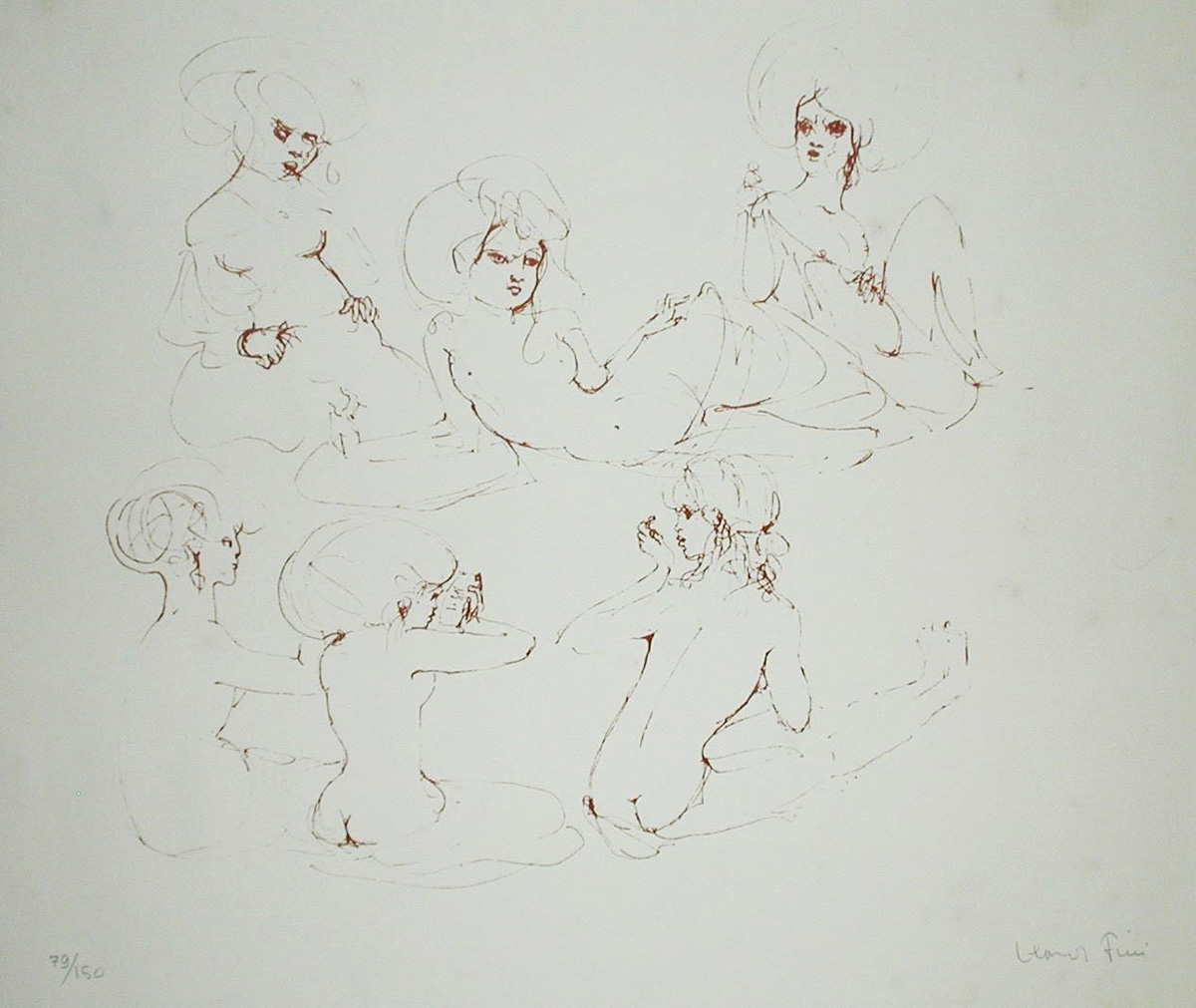 Six Female Nudes Seated by Leonor Fini
